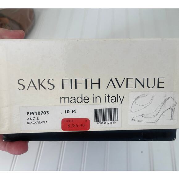 Saks Fifth Avenue Angie Black Pump Heels Stiletto Made in Italy Size Women's 10 - Picture 9 of 10